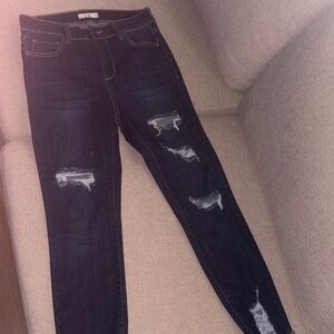 Cello Dark Blue Distressed Skinny Jeans
